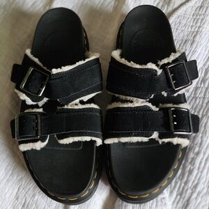 Dr. Martens Sherpa Buckle Platform Sandals Myles Black Women's 9